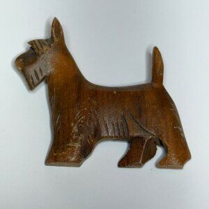 Hand-Carved Wood Scottish Terrier Brooch Vintage Scottie Pin